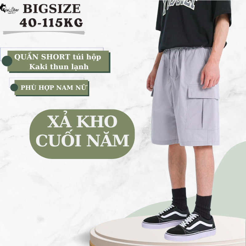 XẢ KHO - Quần Short TÚI HỘP Bigsize Kaki Thun Co Giãn Màu Ghi
