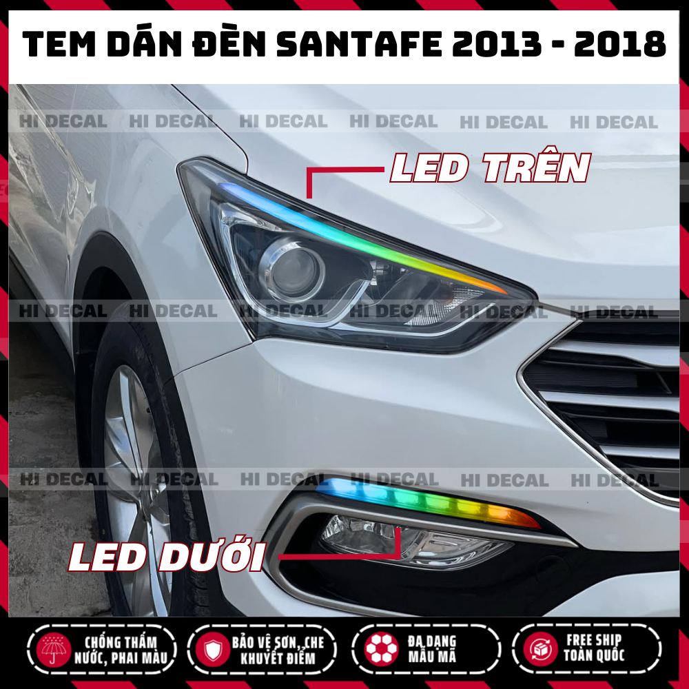 Tem dán đèn Santafe 2015 - 2018, decal dán đèn đổi màu Santafe bền màu, chống nước