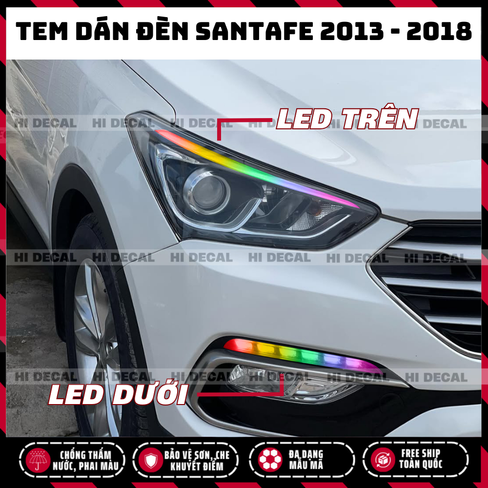 Tem dán đèn Santafe 2015 - 2018, decal dán đèn đổi màu Santafe bền màu, chống nước