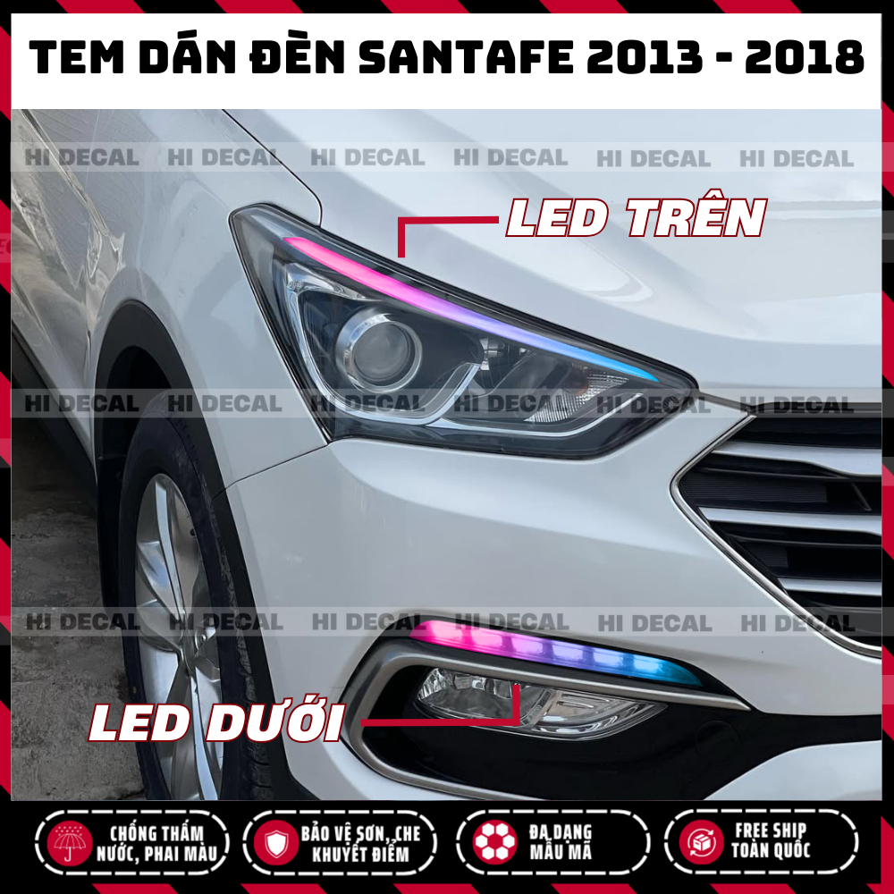 Tem dán đèn Santafe 2015 - 2018, decal dán đèn đổi màu Santafe bền màu, chống nước