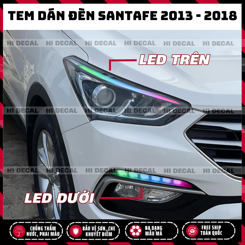 Tem dán đèn Santafe 2015 - 2018, decal dán đèn đổi màu Santafe bền màu, chống nước