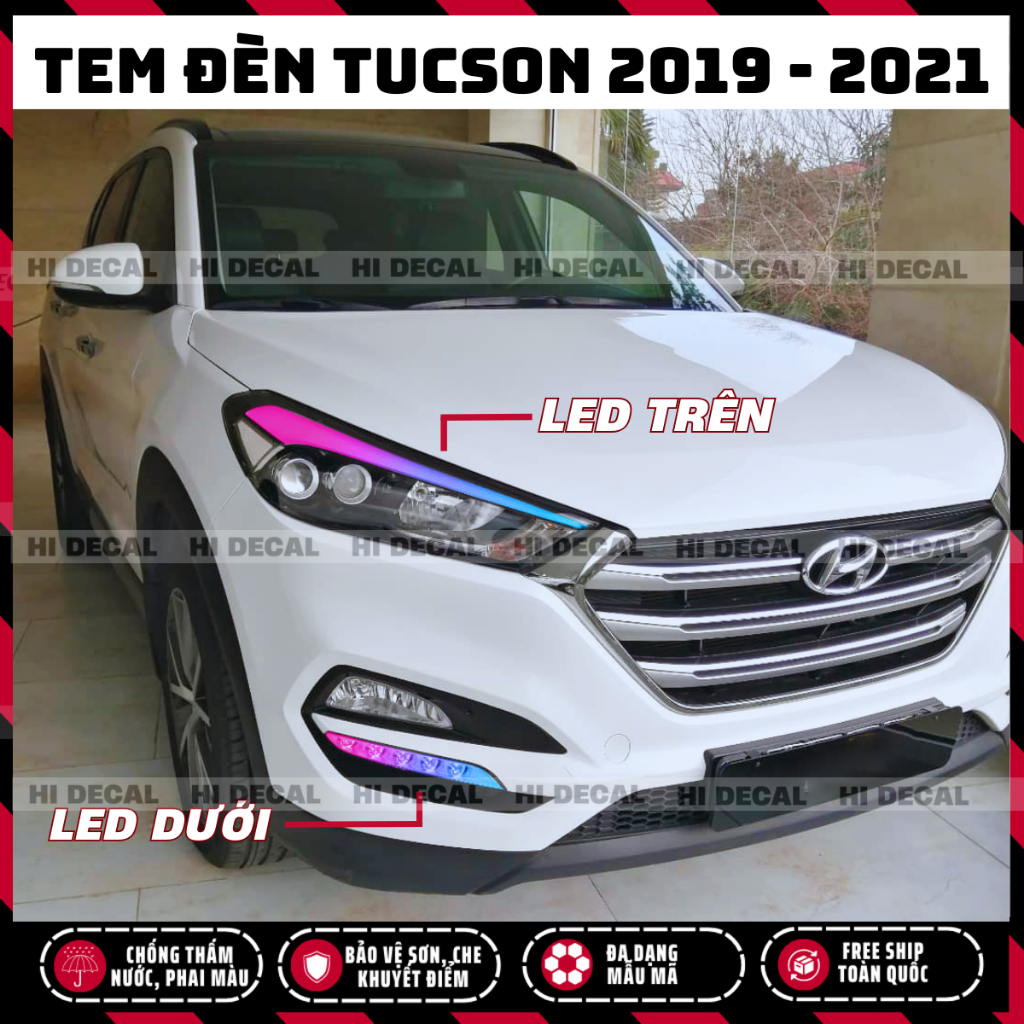 Tem dán đèn Tucson 2016 - 2018, decal dán đèn đổi màu Tucson bền màu, chống nước