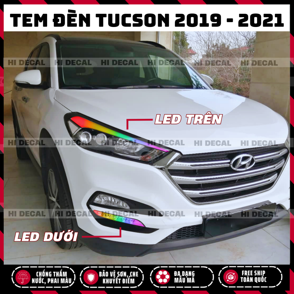 Tem dán đèn Tucson 2016 - 2018, decal dán đèn đổi màu Tucson bền màu, chống nước