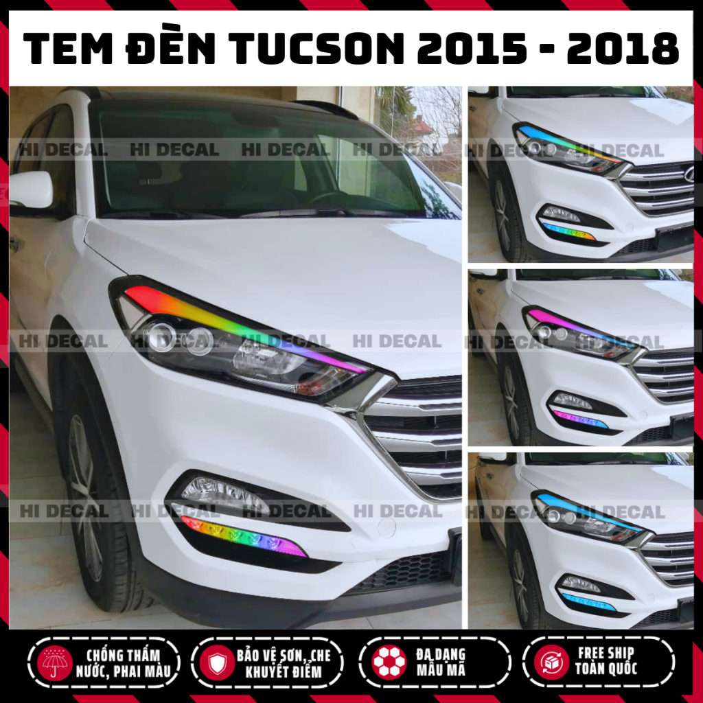Tem dán đèn Tucson 2016 - 2018, decal dán đèn đổi màu Tucson bền màu, chống nước