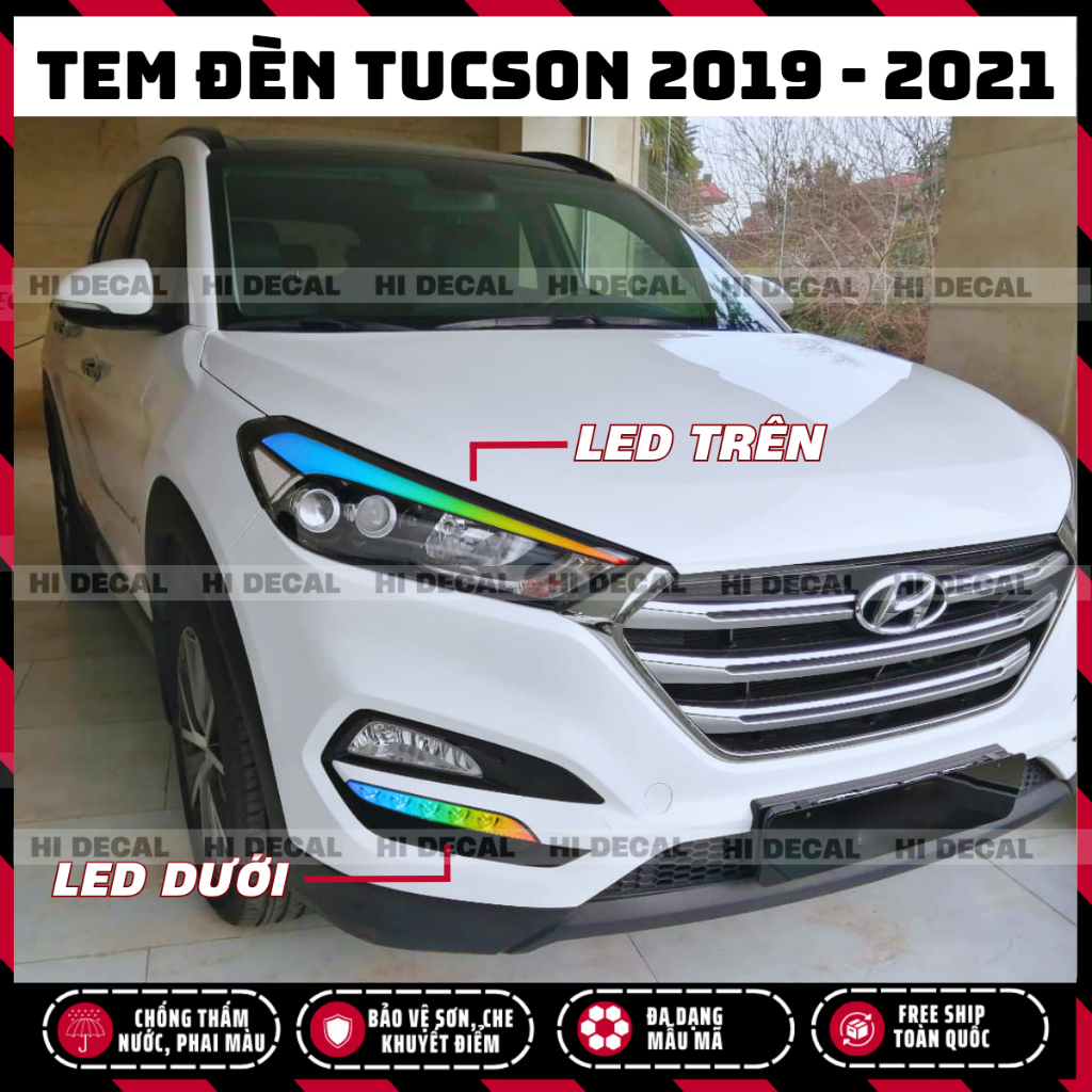 Tem dán đèn Tucson 2016 - 2018, decal dán đèn đổi màu Tucson bền màu, chống nước