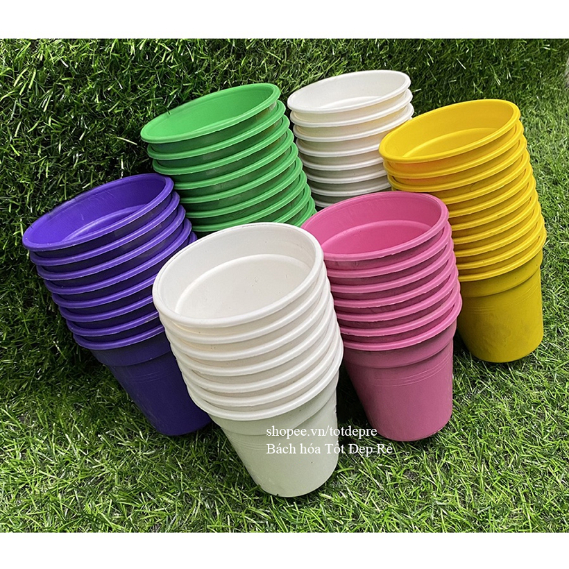 [chọn màu] Chậu nhựa tròn mini thoat nước nhiều màu sặc sỡ trồng cây sen đá hoặc trồng cây cảnh nhỏ
