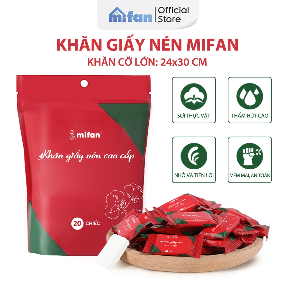 Khăn Giấy Nén Cao Cấp MIFAN - Gói 20 Viên cỡ - Loại Dày 2 Lớp 24x30cm ...