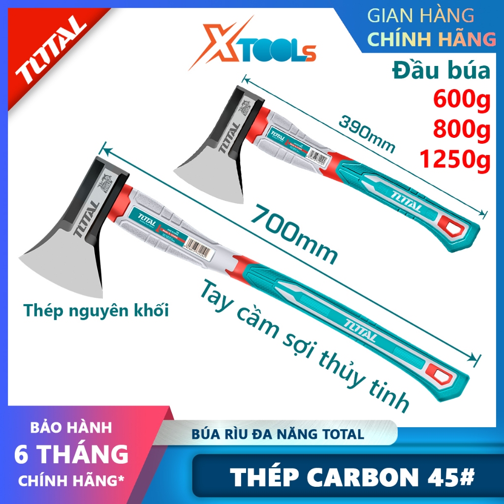 Búa rìu 600-1250g TOTAL búa chặt cây, làm vườn, bửa củi, đầu rìu rèn ...