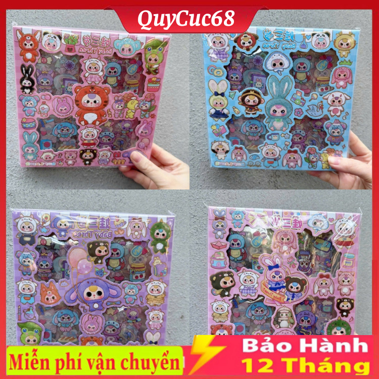 Hộp 100 tấm sticker baby three cute dễ thương trang trí dán tập vở ...