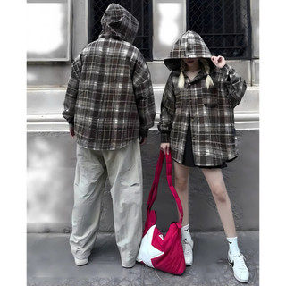 Áo khoác chống nắng nam nữ Flannel Form rộng chất vải dạ cotton kẻ caro dày dặn- DOKYJI