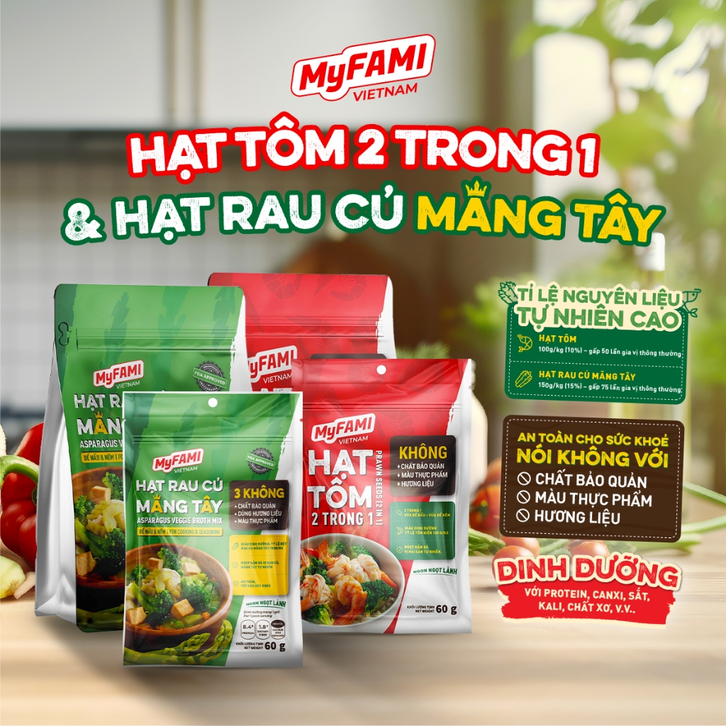 Gia Vị Nấu Ăn Hạt Tôm & Hạt Rau Củ Măng Tây MYFAMI không chất bảo quản, gia vị dùng để nấu và nêm