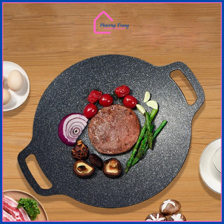 Chảo đá nướng thịt chống dính hàn quốc chảo gang nướng thịt không dầu bếp từ bếp ga vỉ nướng BBQ size 34cmm - PT