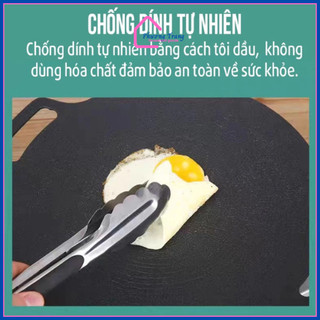 Chảo đá nướng thịt chống dính hàn quốc chảo gang nướng thịt không dầu bếp từ bếp ga vỉ nướng BBQ size 34cmm - PT