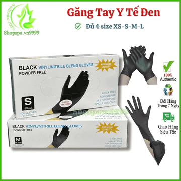 Găng tay y tế đen không bột, Găng tay đen phun xăm thẩm mỹ, nặn mụn, Găng tay đen Vgloves