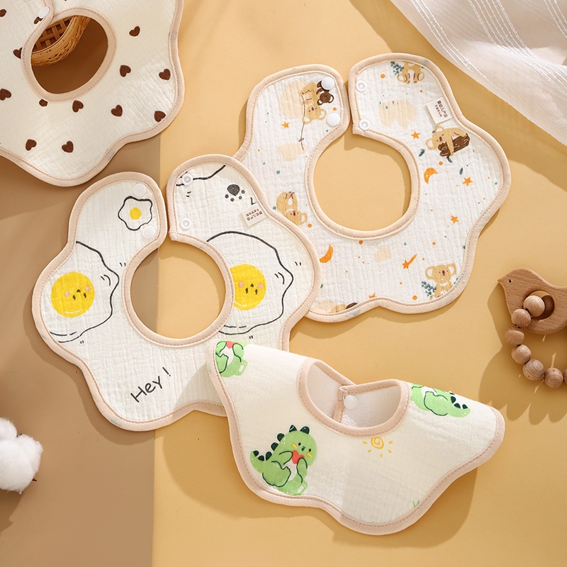 Ảnh Yếm tròn xoay 360 Xô Muslin chống thấm nhiều họa tiết cho bé trai bé gái sơ sinh KT 22*24 cm 4