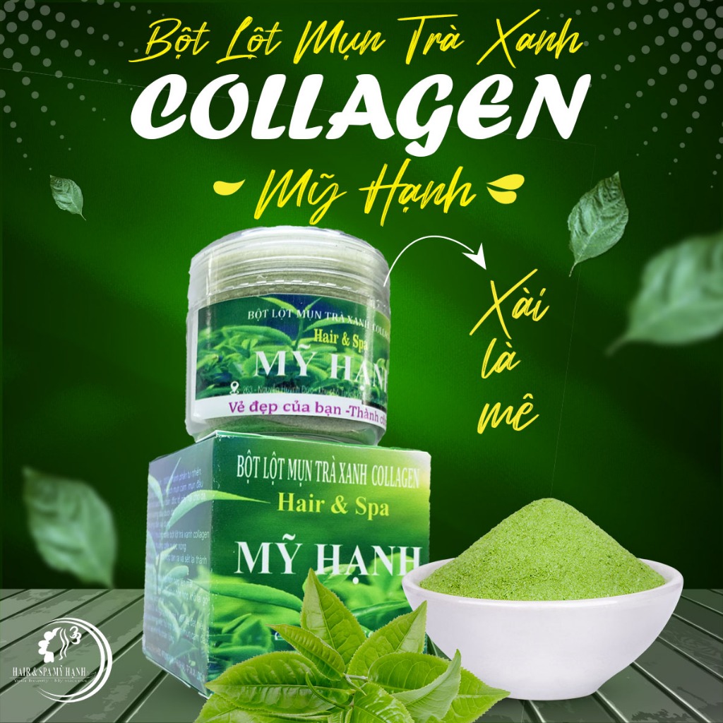 Bột lột mụn trà xanh collagen Mỹ Hạnh ,làm sạch mụn cám mụn đầu đen ,chất bả nhờn ,50g