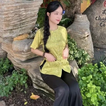 ÁO BÀ BA GẤM CÓ BIGSIZE 4XL Áo bà ba nữ gấm TAY NGẮN cổ tròn -bà ba tết -đồ lam nữ (BÁN ÁO RIÊNG QUẦN RIÊNG)