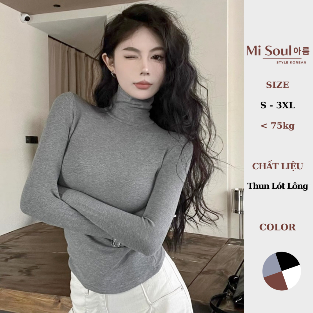 Áo Giữ Nhiệt Dài Tay Cổ Lọ 8p MiSoul, Áo thun cotton Cổ Cao 8 phân Giữ Nhiệt Trơn Dài Tay  A26