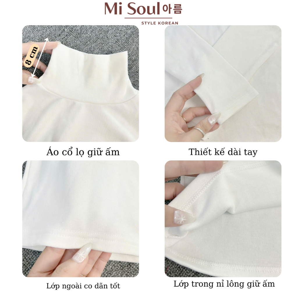 Áo Giữ Nhiệt Dài Tay Cổ Lọ 8p MiSoul, Áo thun cotton Cổ Cao 8 phân Giữ Nhiệt Trơn Dài Tay  A26