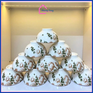 Bộ 10 Bát Chén Ăn Cơm Bộ Bát Gốm Sứ, Chén Bát Cao Cấp Nhiều Hoạt Tiết Hoa Văn 4D Sang Trọng Dày Dặn - Phương Trang