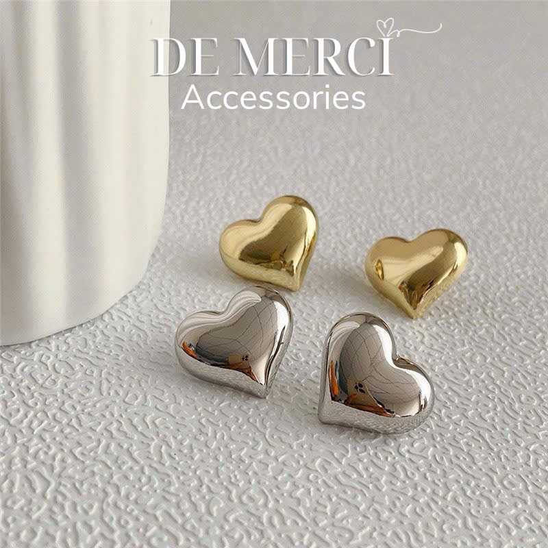 Khuyên tai nữ bạc 925 DE MERCI ACCESSORIES bông tai hình trái tim phủ bóng phụ kiện trang sức nữ cá tính BT030