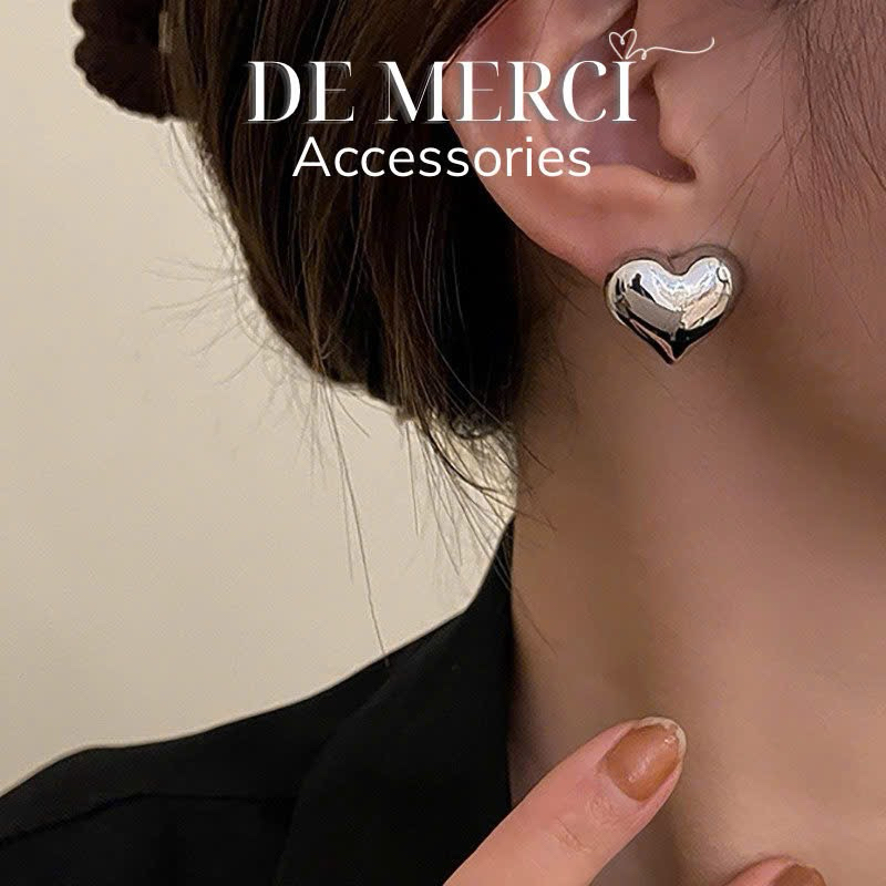 Khuyên tai nữ bạc 925 DE MERCI ACCESSORIES bông tai hình trái tim phủ bóng phụ kiện trang sức nữ cá tính BT030
