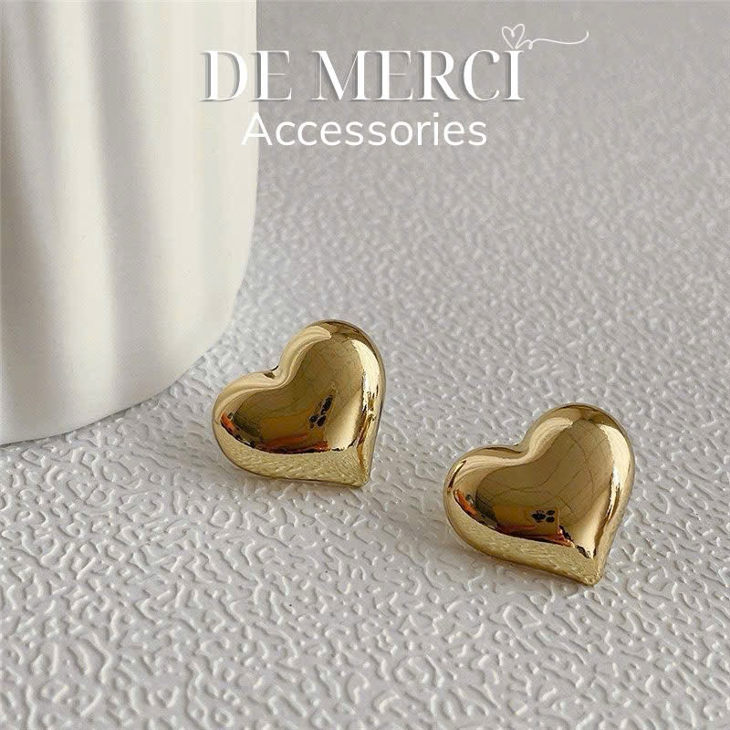 Khuyên tai nữ bạc 925 DE MERCI ACCESSORIES bông tai hình trái tim phủ bóng phụ kiện trang sức nữ cá tính BT030