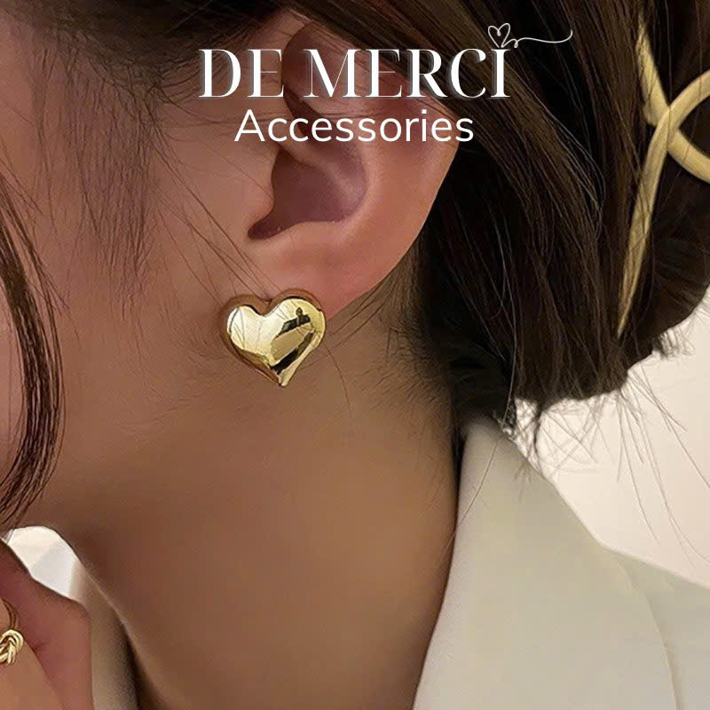 Khuyên tai nữ bạc 925 DE MERCI ACCESSORIES bông tai hình trái tim phủ bóng phụ kiện trang sức nữ cá tính BT030