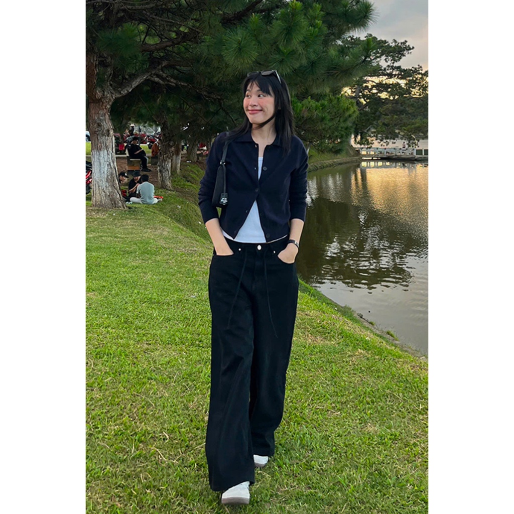 TheBlueTshirt - Quần jeans ống rộng phom loose fit phối dây cho nữ - Daughter Jeans - Women