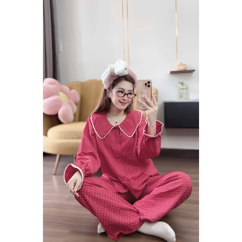 (40-55kg) Bộ đũi bi đỏ phối ren mặc Tết dễ thương Sam đồ bộ