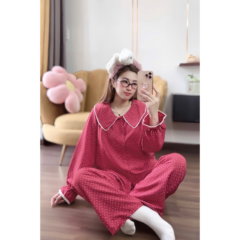 (40-55kg) Bộ đũi bi đỏ phối ren mặc Tết dễ thương Sam đồ bộ