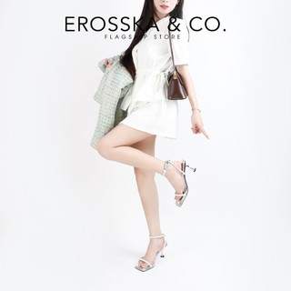 Erosska - Giày sandal cao gót mũi vuông kiểu dáng sang trọng màu bạc cao 10cm  - EN015