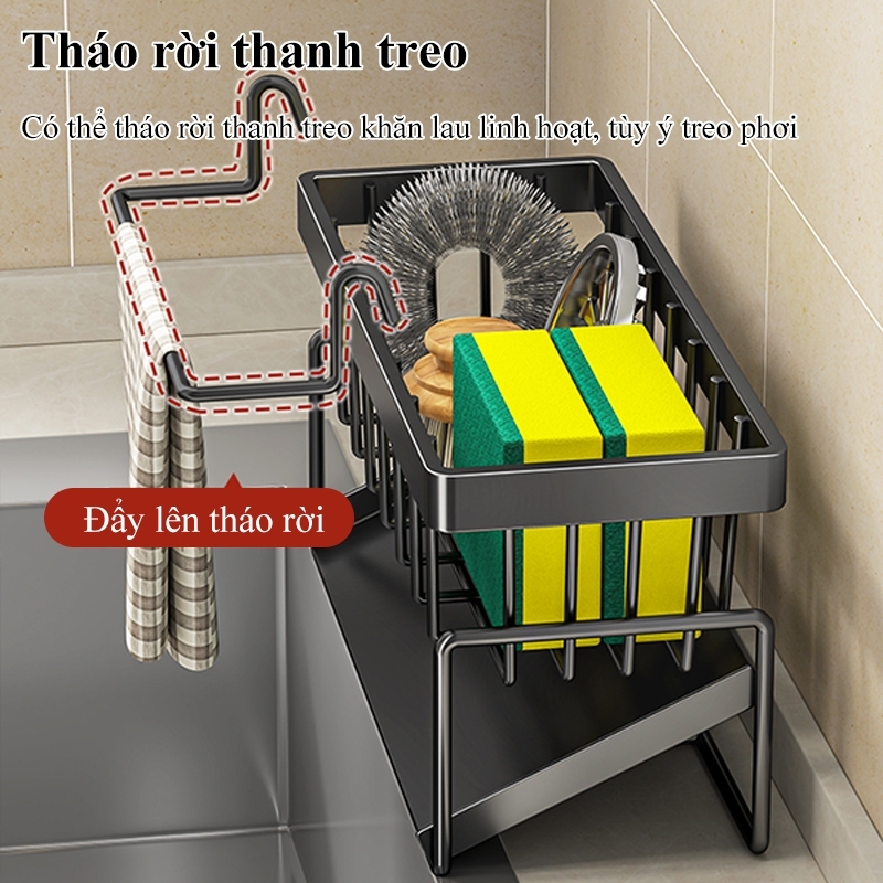 Ảnh Kệ đựng đồ rửa chén bát có giá để giẻ rửa chén trên bồn có khay hứng nước nghiêng thép carbon phủ sơn tĩnh điện 2