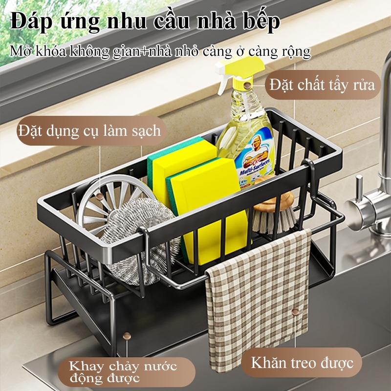 Ảnh Kệ đựng đồ rửa chén bát có giá để giẻ rửa chén trên bồn có khay hứng nước nghiêng thép carbon phủ sơn tĩnh điện 1