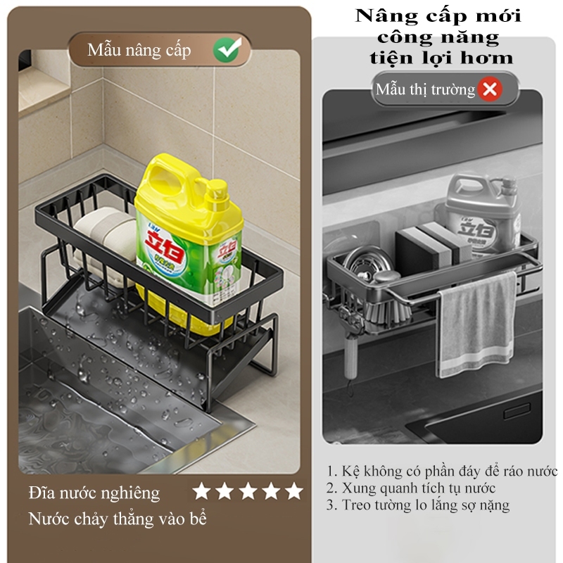 Ảnh Kệ đựng đồ rửa chén bát có giá để giẻ rửa chén trên bồn có khay hứng nước nghiêng thép carbon phủ sơn tĩnh điện 3