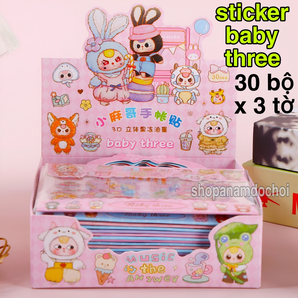Hộp 30 bộ sticker baby three, nhãn dán nhựa baby three , bé 3 chống ...