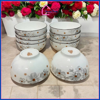 (Đền vỡ 100%) Bộ 10 Chén Sứ Ăn Cơm Họa Tiết Sang Trọng Đường Kính 11.5Cm, Bát Sứ Chén Sứ - Phương Trang
