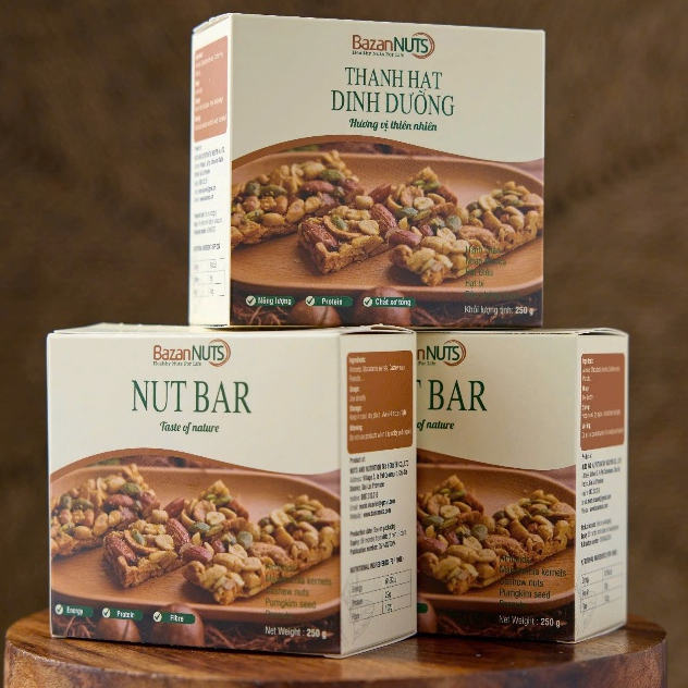 Thanh Năng Lượng Siêu Hạt Ít Ngọt BazanNuts 1 Hộp Thanh 250gr - Bar Granola