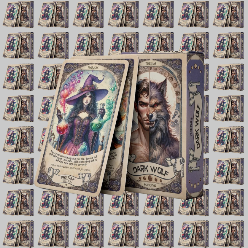 Combo 10 Bộ Ma Sói Tarot Darkwolf 66 Lá Giấy Cứng Hộp Nâu Họa Tiết Đẹp Dễ Mang Theo THE KAS