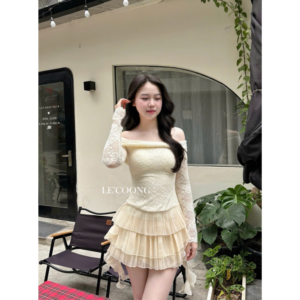 Ảnh Đầm Đẹp Dáng Ngắn Ba Màu Đỏ Đen Be LECOONG V713 Đầm Đi Tiệc Trễ Vai Xếp Tầng Sang Chảnh 1