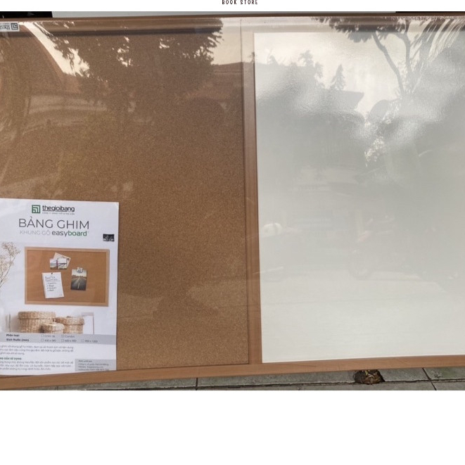 Bảng trắng COMBO tích hợp bảng ghim bần ghi chú khung gỗ LIE, decor 60x90cm ( tặng đinh ghim