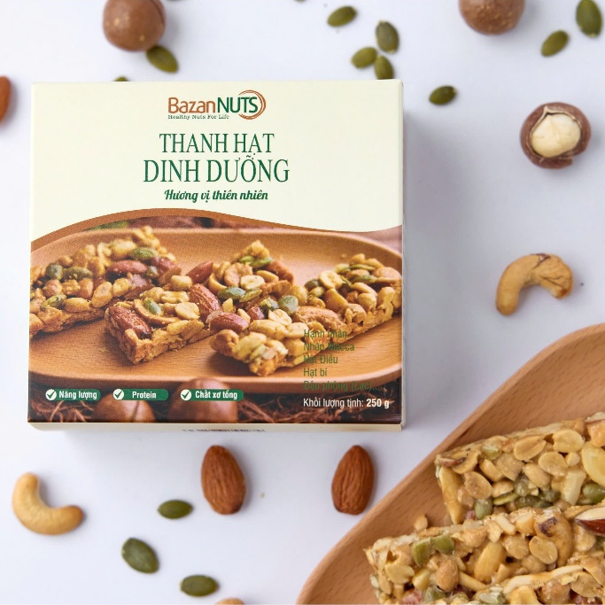 Thanh Năng Lượng Siêu Hạt Ít Ngọt BazanNuts 1 Hộp Thanh 250gr - Bar Granola