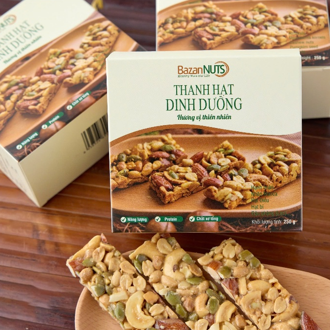 Thanh Năng Lượng Siêu Hạt Ít Ngọt BazanNuts 1 Hộp Thanh 250gr - Bar Granola