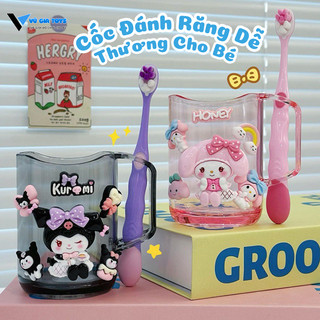 Cốc Uống Nước Súc Miệng Kuromi / Melody Kèm Bàn Chải Đánh Răng Siêu Mềm Cho Bé - Chất Liệu Nhựa PP An Toàn Cho Bé