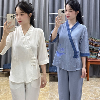 3NútThêu Vải Đũi # Quần Áo Nữ Đi Chùa