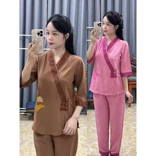 3NútThêu Vải Đũi # Quần Áo Nữ Đi Chùa