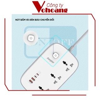 [USA] Ổ cắm điện Energizer EPB3250W00EUWE đa năng 3AC kèm 2USB-A và 2USB-C sạc nhanh PD (max PD 65W)