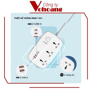 [USA] Ổ cắm điện Energizer EPB3250W00EUWE đa năng 3AC kèm 2USB-A và 2USB-C sạc nhanh PD (max PD 65W)