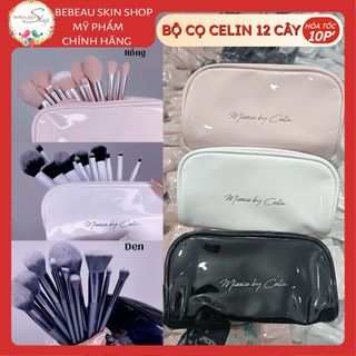 Bộ Cọ Trang Điểm CELIN Hồng Đen 12 Cây,  Mềm Mịn Bám Phấn Cao Cấp Kèm Túi - Bebeau