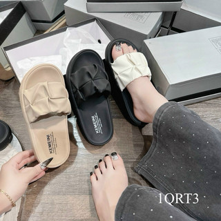 Dép quai bản nữ nhúm bèo IGU,dép nữ đế xuồng cao 5cm da mềm siêu êm xu hướng thời trang.